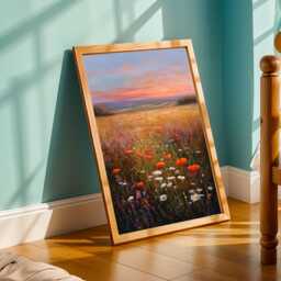 Cottacore Decor, Sunlit Meadow, Art Print, Orange & Purple Living Room Wall Art, Fall Style Gift, Gift For Coworker - thumbnail 3