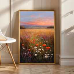Cottacore Decor, Sunlit Meadow, Art Print, Orange & Purple Living Room Wall Art, Fall Style Gift, Gift For Coworker - thumbnail 2