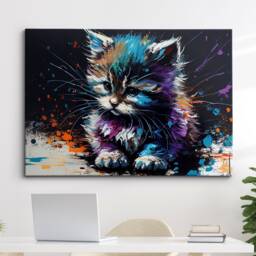 Cute Kitten Animal Pet Abstract Modern Painting Wall Art, Framed Canvas Poster Print, Home Kitchen Office Room Decor, Gifts - thumbnail 1