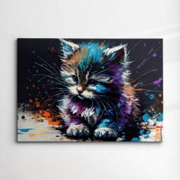 Cute Kitten Animal Pet Abstract Modern Painting Wall Art, Framed Canvas Poster Print, Home Kitchen Office Room Decor, Gifts - thumbnail 3
