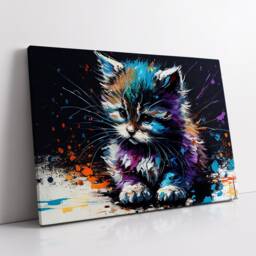 Cute Kitten Animal Pet Abstract Modern Painting Wall Art, Framed Canvas Poster Print, Home Kitchen Office Room Decor, Gifts - thumbnail 2