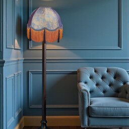 Handmade Blue Paisley Fabric Dome Lampshade With Antique Gold Fringe Bespoke Made For Table & Floor Standard Lamp Shades, Ceiling Lights - thumbnail 2