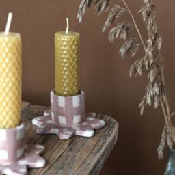 Ceramic Candle Stick Holder With Country Style Gingham Decoration - thumbnail 3