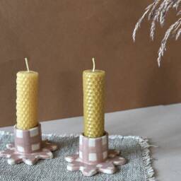 Ceramic Candle Stick Holder With Country Style Gingham Decoration - thumbnail 1