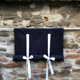 Navy Dark Blue Curtain White Ties Roll Up Blind Coastal Shade Tie Curtains Cotton Panel Nautical Valance in Custom Size Extra Wide - thumbnail 4