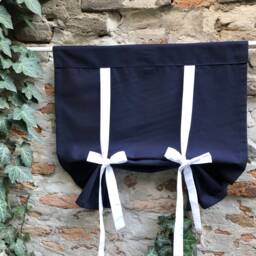 Navy Dark Blue Curtain White Ties Roll Up Blind Coastal Shade Tie Curtains Cotton Panel Nautical Valance in Custom Size Extra Wide - thumbnail 3