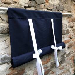 Navy Dark Blue Curtain White Ties Roll Up Blind Coastal Shade Tie Curtains Cotton Panel Nautical Valance in Custom Size Extra Wide - thumbnail 2
