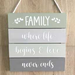Wooden Family Sign 4 Slat Hanging Wall Plaque Choice Of Colours Green Grey Cream Beige Home Decor Gift - thumbnail 2