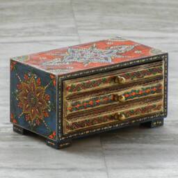 Wooden Desk Organiser , Chest Of Drawer, 2 Drawer Chest, Handmade Hand Painted, Indian Ethnic Style, Small - thumbnail 2