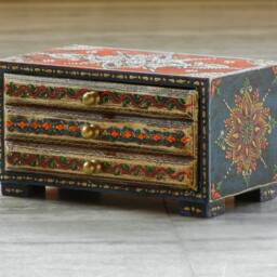 Wooden Desk Organiser , Chest Of Drawer, 2 Drawer Chest, Handmade Hand Painted, Indian Ethnic Style, Small - thumbnail 4