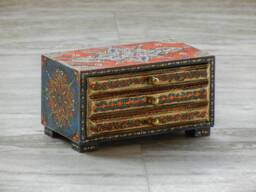 Wooden Desk Organiser , Chest Of Drawer, 2 Drawer Chest, Handmade Hand Painted, Indian Ethnic Style, Small - thumbnail 1
