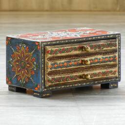 Wooden Desk Organiser , Chest Of Drawer, 2 Drawer Chest, Handmade Hand Painted, Indian Ethnic Style, Small - thumbnail 3