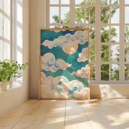 Moon & Clouds Poster, Celestial Sky Print, Asian Wall Art - thumbnail 4