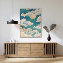 Moon & Clouds Poster, Celestial Sky Print, Asian Wall Art - thumbnail 3
