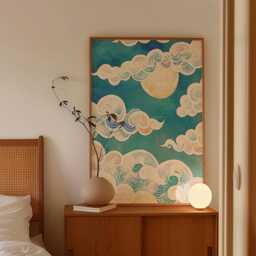 Moon & Clouds Poster, Celestial Sky Print, Asian Wall Art - thumbnail 2