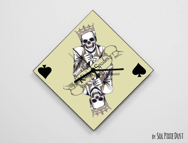 King Of Spades Skull - Day The Dead -Dia De Los Muertos Calavera Wall Clock - image 1