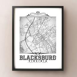 Blacksburg Virginia Map Art Print Vintage Black & White City Decor - thumbnail 2