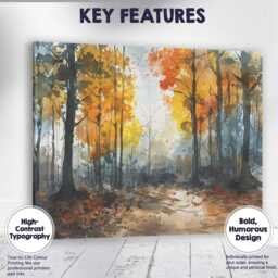 Autumn Woodland Watercolour Forest Path Landscape Canvas Wall Art Print Decor Picture Ready To Hang - thumbnail 1