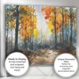 Autumn Woodland Watercolour Forest Path Landscape Canvas Wall Art Print Decor Picture Ready To Hang - thumbnail 3