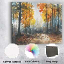 Autumn Woodland Watercolour Forest Path Landscape Canvas Wall Art Print Decor Picture Ready To Hang - thumbnail 2