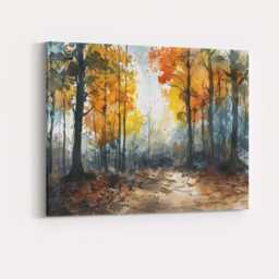 Autumn Woodland Watercolour Forest Path Landscape Canvas Wall Art Print Decor Picture Ready To Hang - thumbnail 4