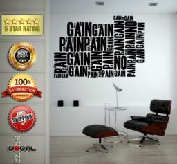 No Pain Gain Lifting Weights Training Gym Athletics Body Building Physical Education Gymnasium Wall Vinyl Sticker Mural Room Decor L1791 - thumbnail 1