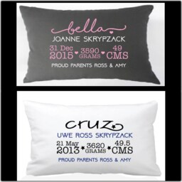 stylish New Born Info Pillows For Him Or Her Perfect Gift Borns, Christenings, Baptisms, First Birthday & More. Custom Colours - thumbnail 1
