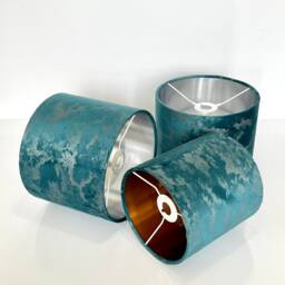 New Luxury Handmade Embossed Teal Blue Foil Velvet Drum Lamp Shade Pendant Light Suitable For All Tables & Ceilings - thumbnail 2
