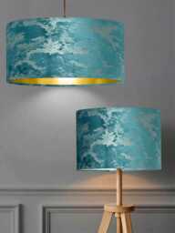 New Luxury Handmade Embossed Teal Blue Foil Velvet Drum Lamp Shade Pendant Light Suitable For All Tables & Ceilings