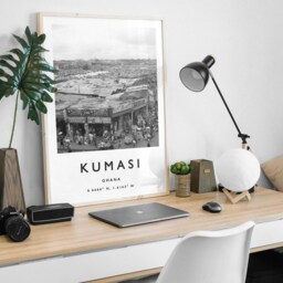 Kumasi Ghana Travel Poster Black & White African Wall Art - thumbnail 3