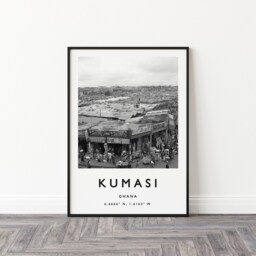 Kumasi Ghana Travel Poster Black & White African Wall Art - thumbnail 2