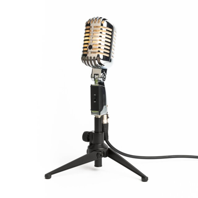 Retro Microphone Desk Lamp - Silver/Upcycled Elvis Looks Like Shure Sh55 Mancave Studio Home Theater Decor Modern Interior - image 1