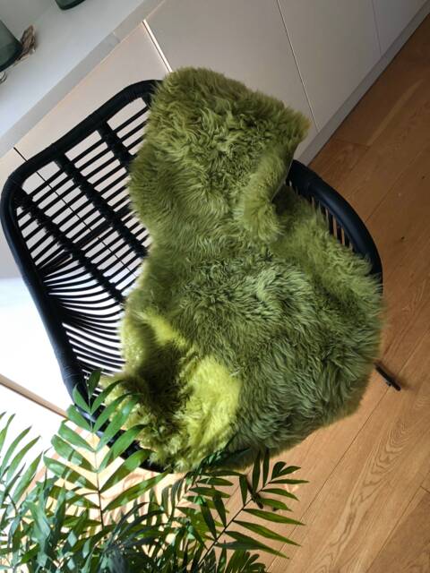 Green Sheepskin Rug, Lime Green Genuine Sheepskin, Fluffy Fur Cover, Bed Throw - image 1