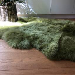 Green Sheepskin Rug, Lime Green Genuine Sheepskin, Fluffy Fur Cover, Bed Throw - thumbnail 3