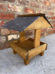 Wooden Ground Wild Garden Bird Table Feeder With Slate Roof Ready-Made