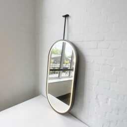 Ceiling Suspended Illuminated Pill Shape Mirror With Contemporary Black Full Frame - thumbnail 3