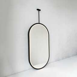 Ceiling Suspended Illuminated Pill Shape Mirror With Contemporary Black Full Frame - thumbnail 2