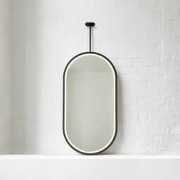 Ceiling Suspended Illuminated Pill Shape Mirror With Contemporary Black Full Frame