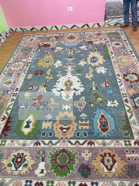 Handmade Wool Oushak Rug, Pink Multicolor Floral Design, Traditional Turkish Area Carpet - image 1