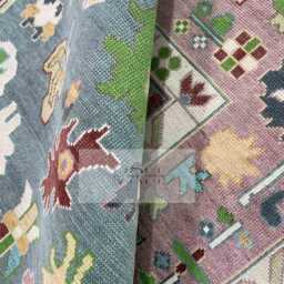 Handmade Wool Oushak Rug, Pink Multicolor Floral Design, Traditional Turkish Area Carpet - thumbnail 2
