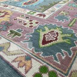 Handmade Wool Oushak Rug, Pink Multicolor Floral Design, Traditional Turkish Area Carpet - thumbnail 4