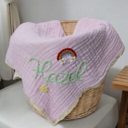 Custom Embroidered Baby Name Blanket, Personalised Baby Blanket, Lace Soft Cotton Knit Blanket , Newborn Gift, Baby Shower Gift - thumbnail 3