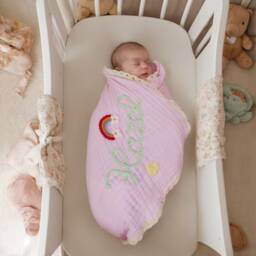 Custom Embroidered Baby Name Blanket, Personalised Baby Blanket, Lace Soft Cotton Knit Blanket , Newborn Gift, Baby Shower Gift - thumbnail 2