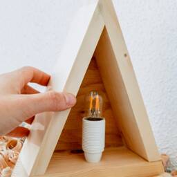 Christmas Decor Wood Table Lamp, Scandinavian Modern Rustic Bedside Lamp - thumbnail 4