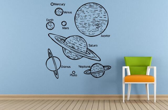 Space Solar System Planets Stars Earth Sun Moon Mars Venus Mercury Neptune Jupiter Wall Room Vinyl Mural Art Decor Decal Sticker L1647 - image 1