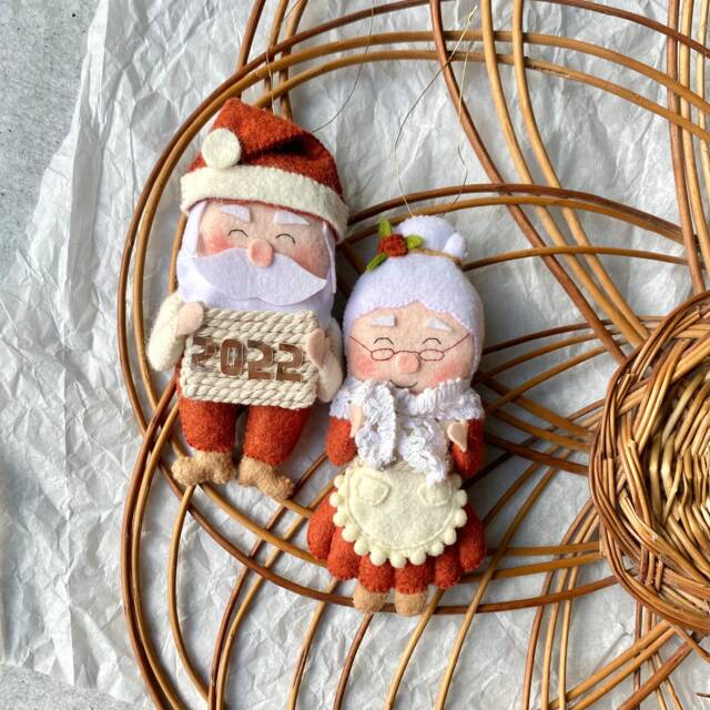 Felt Santa & Mrs. Claus Christmas Ornament Handmade Holiday Decor - image 1