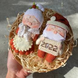 Felt Santa & Mrs. Claus Christmas Ornament Handmade Holiday Decor - thumbnail 3
