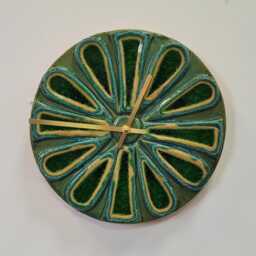 Unusual Hand Made Circular Round Green Glazed Wall Clock With Inlaid Glass 25 cm Diameter - thumbnail 2