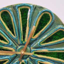 Unusual Hand Made Circular Round Green Glazed Wall Clock With Inlaid Glass 25 cm Diameter - thumbnail 3
