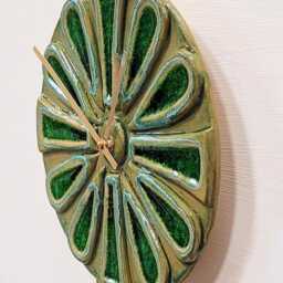 Unusual Hand Made Circular Round Green Glazed Wall Clock With Inlaid Glass 25 cm Diameter - thumbnail 2